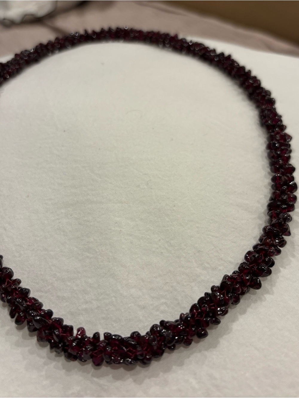 Natural Garnet Bead Twist Necklace - Deep Red Women’s Jewelry